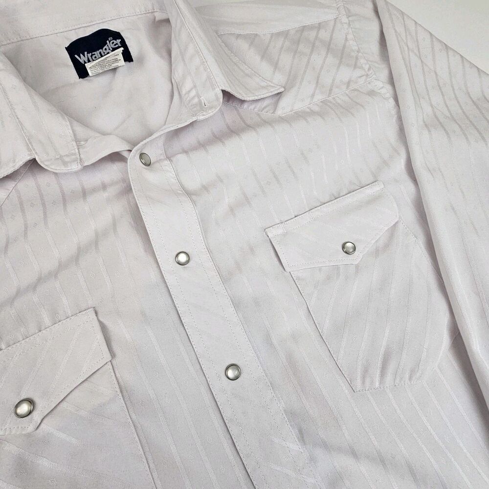Wrangler Mens XL Tall Western Shirt White Pearl Snap Cowboy Ranchwear Striped